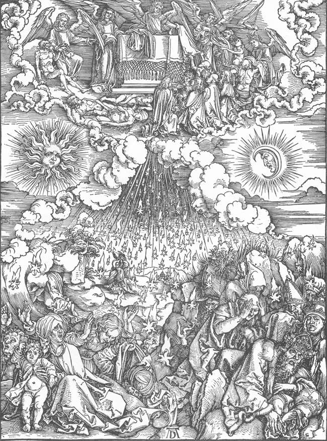 Альбрехт Дюрер “Зняття п’ятої і шостої печаті”  гравюра на дереві,1497-98 Художній музей. Карлсруе. Німеччина