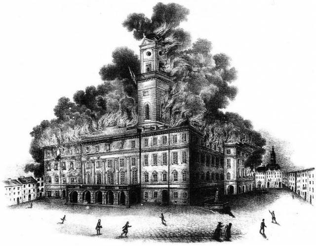 Пожежа Львівської Ратуші 2 жовтня 1848 року Літографія Й.Риделя