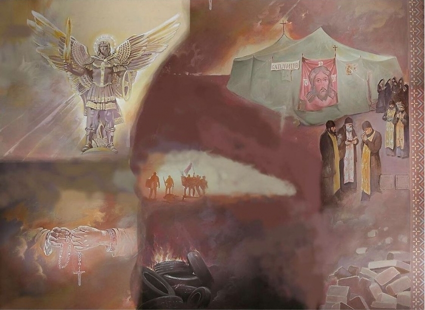 Поряд із «хрещення України» – вогні Майдану, що, за задумом митця, стали продовженням картини страшного суду