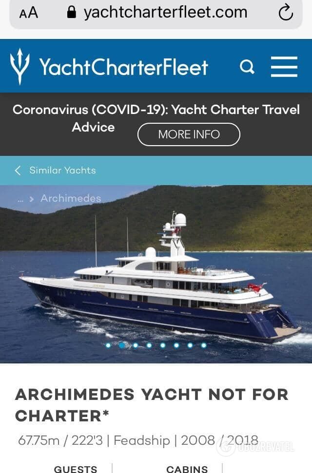 Яхта "Архімед" не здається в оренду