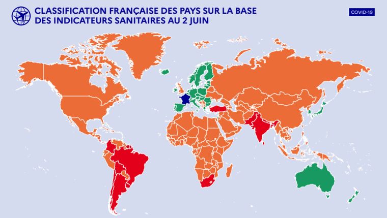 Поділ країн на епідеміологічні зони від уряду Франції