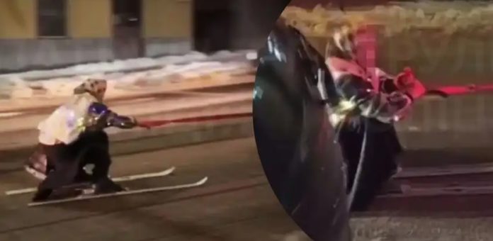 У Львові бабуся в розшуку їхала містом лижами, причепившись до BMW ...
